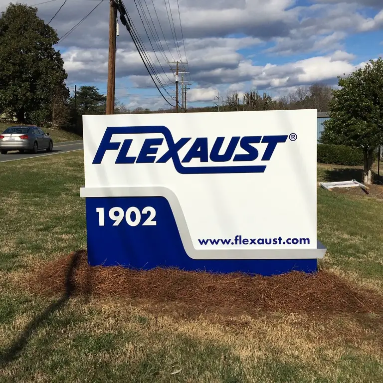 A monument style sign for Flexaust made by Signage Indsutries